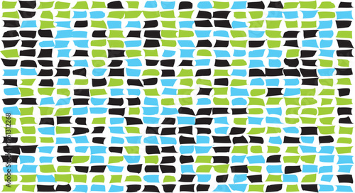 Abstract pattern of black blue and green curved rectangles