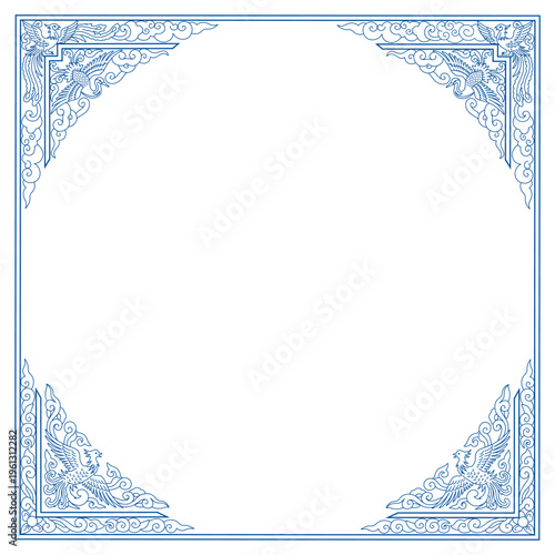 Photography Elegant Floral Wedding Invitation Frame with Vintage Ornament Line Art