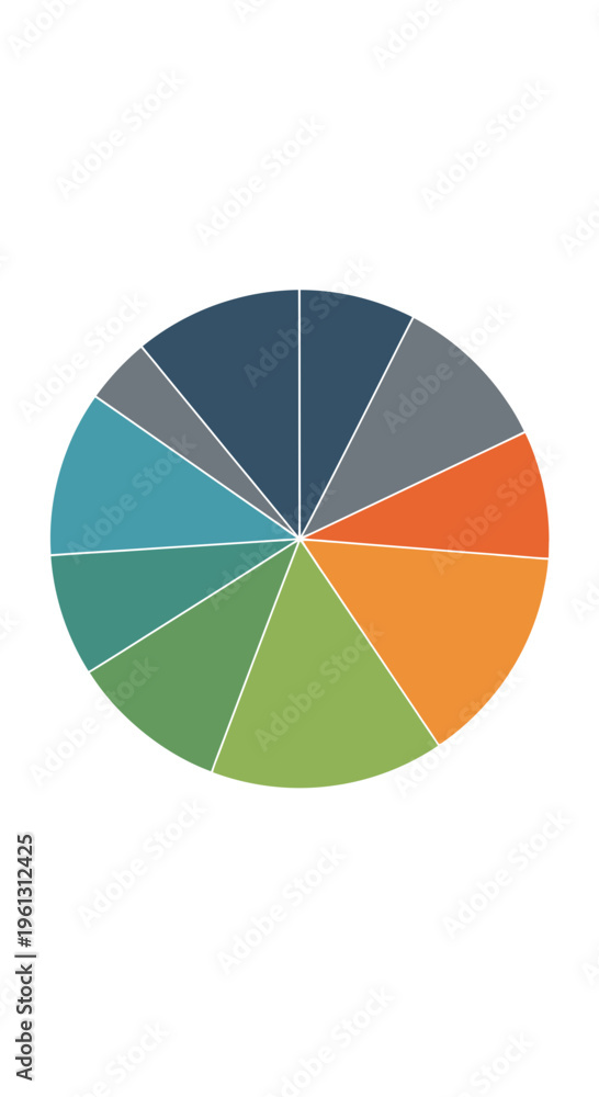 Obraz premium Colorful pie chart showing data segments against a white background.