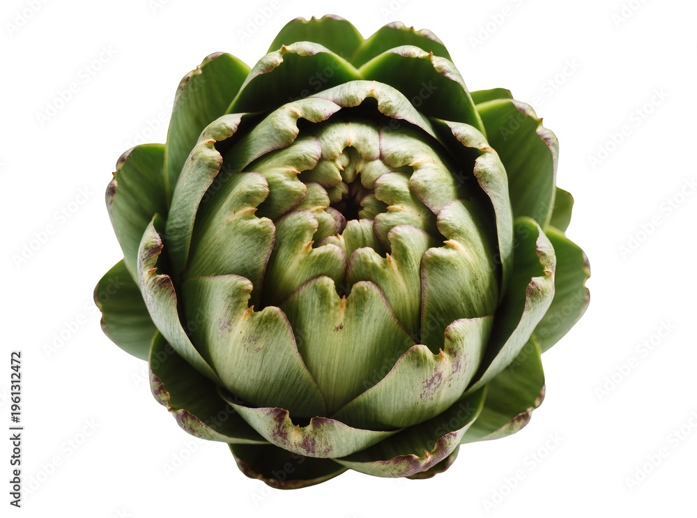 Fototapeta premium Isolated fresh raw whole green globe artichoke, healthy culinary vegetable ingredient