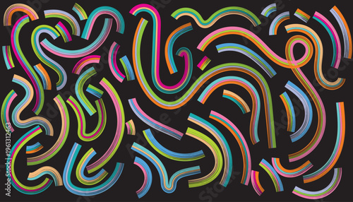 Colorful abstract curved lines on black background