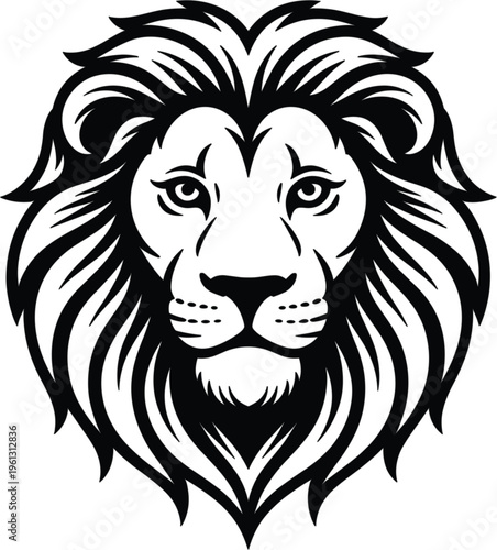 A majestic lion's head with a powerful mane and intense gaze