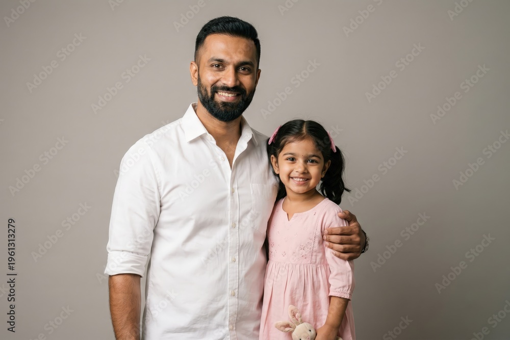 Fototapeta premium Indian Father Daughter Portrait Clean Background Copy Space