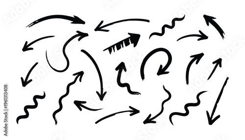 collection of hand drawn black arrows and doodles on white background creative design elements for graphic art projects and modern layouts vibrant abstract pointers.