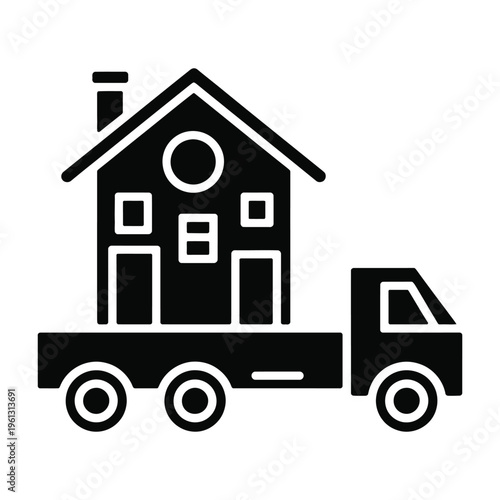 moving truck icon, minimalist delivery vehicle symbol in clean line art design, representing logistics, transportation, and cargo services for logo branding, app interfaces, and digital graphic projec