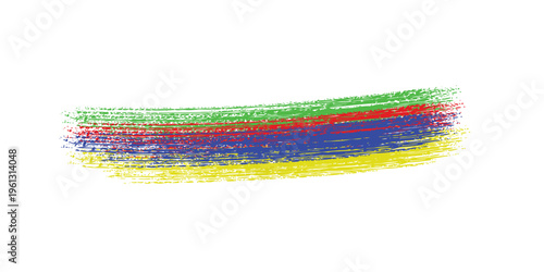 Colorful paint brush stroke on transparent background vector illustration artistic rainbow stripes texture for creative design banner element with blue red green and yellow paint smudge.