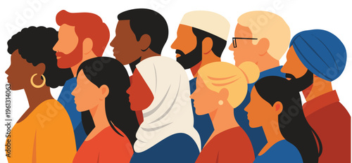 Multicultural Diverse Crowd People Community Inclusivity Flat Vector Illustration.