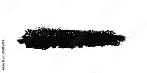 Distressed black paint texture on transparent grid background vector ink splatter brush stroke element for horizontal banner design artistic grunge wash effect for creative poster layout.