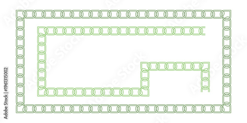 Green chain link patterns creating maze-like borders and abstract shapes, interlocking oval links forming layered decorative frames.