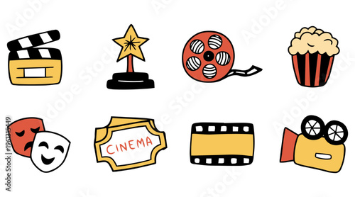 Vibrant 2026 movie and entertainment icon set with colorful film and media symbols
