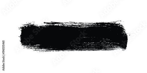 Long black brush stroke with grunge texture vector paint smudge for creative design banners and headers isolated on transparent background artistic ink wash element for poster backgrounds.