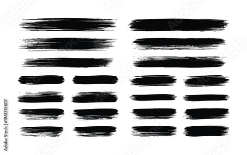 Set of black brush strokes on transparent background ink paint line collection for artistic design elements dirty charcoal texture smear hand drawn charcoal smudge effect vector illustration.