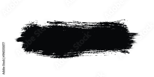 Thick black brush stroke, abstract paint smear with textured edges, artistic splash element on transparent background for impactful designs.