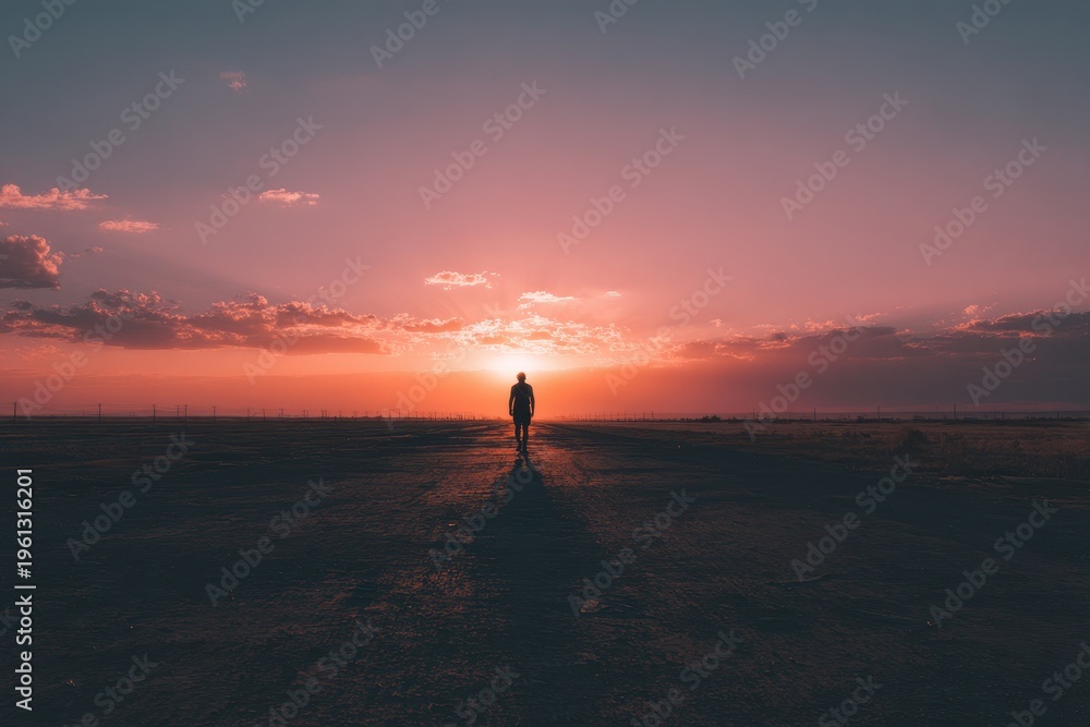Fototapeta premium Backlit runner silhouette after a long workout at dusk