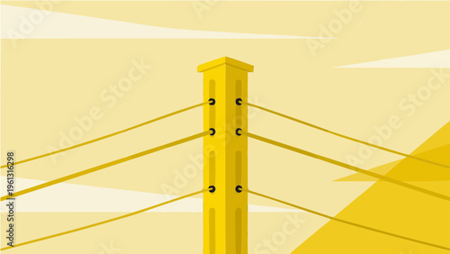 Vector illustration of yellow construction road barrier fence with ropes on bright sunny background