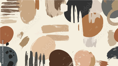 Abstract vector background with artistic brush strokes and organic shapes in neutral beige tones