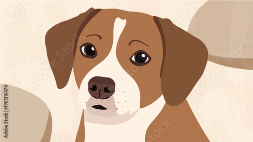 Cute dog vector portrait illustration of brown and white puppy with expressive eyes