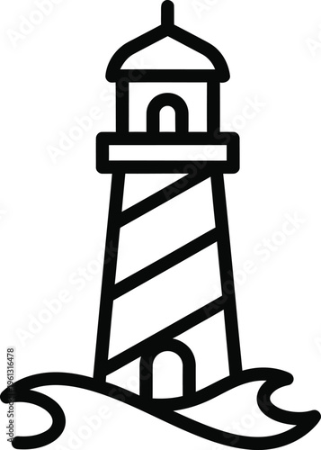 Line art lighthouse illustration simple black and white coastal icon