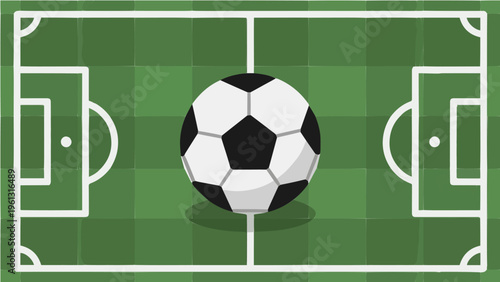 Green soccer football field with ball vector illustration for sports and game design