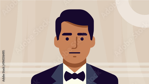 Stylish man in tuxedo and bow tie vector portrait illustration formal attire