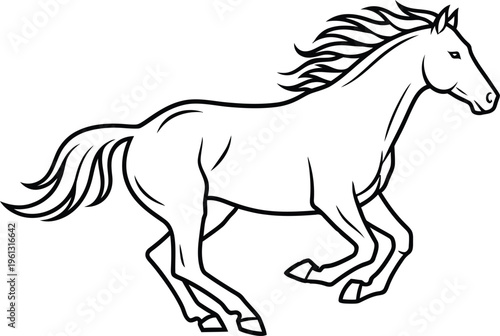 Line art horse drawing black and white equine illustration