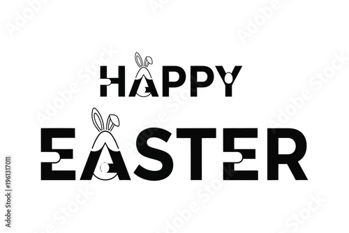 Easter greeting card with happy easter text and bunny silhouette