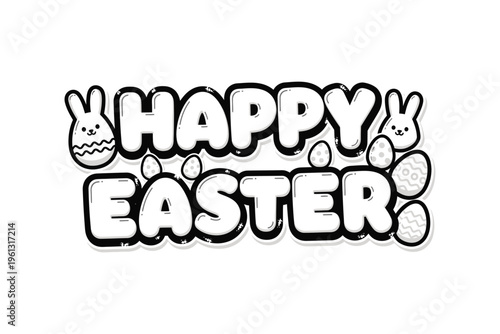 Happy easter greeting with cartoon bunnies and eggs