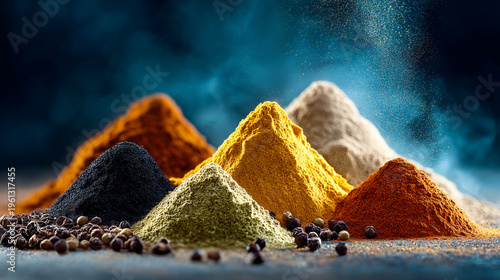 Various spices on dark background