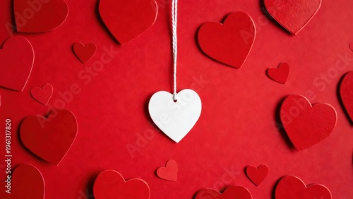 Red hearts scatter across vibrant red background