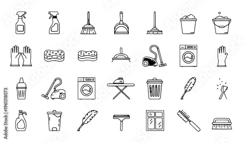 Collection of 25 line icons for cleaning and household chores
