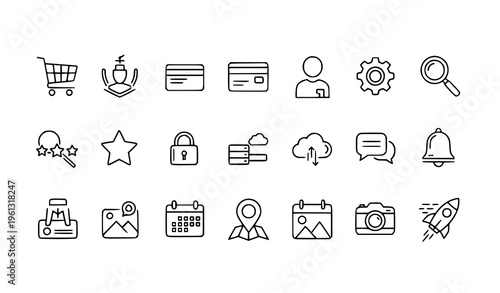 Collection of 18 line icons for web and mobile applications