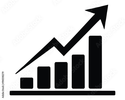A black and white graph with an upward trend arrow