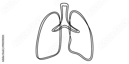 Single line art illustration of the human respiratory system showing the lungs and trachea.