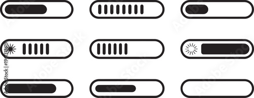 Slider icons, toggle buttons, vector controls, black and white graphics