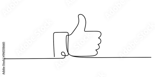 Continuous one line drawing of a thumbs up hand gesture symbol on white background