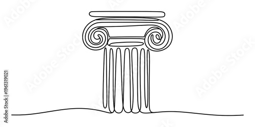 Continuous line drawing of a classic ionic column representing ancient greek architecture