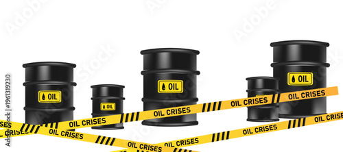 set of Oil barrel with crises tape barrier PNG
