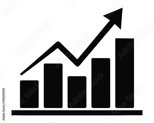 A black and white graph with an upward trend arrow