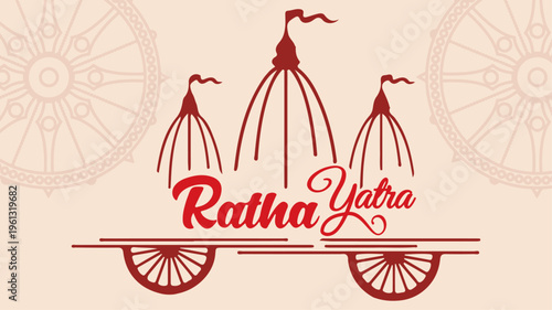Rath Yatra Greeting Card Design with Chariot Illustration and Happy Ratha Yatra Text.