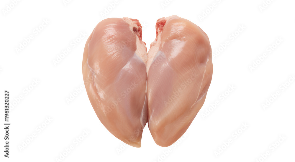 Fototapeta premium Two raw chicken breast fillets on black meat isolated on a transparent background