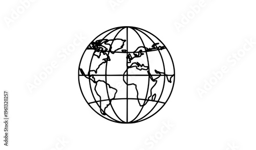 Minimal world globe outline vector icon with latitude longitude grid earth line art symbol