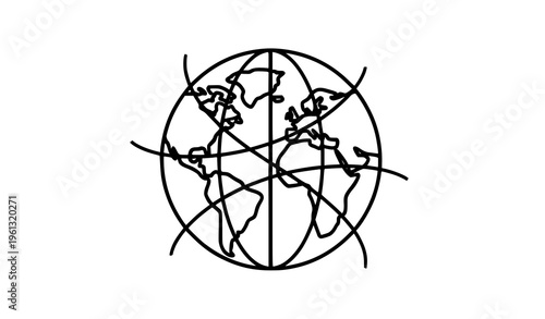 Stylized globe line icon vector with meridian lines world earth outline illustration