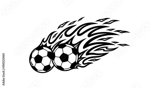 Two soccer balls with flame trails line art vector illustration dynamic football energy design