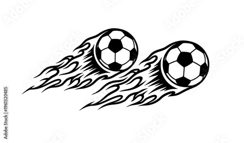 Flaming soccer balls speed motion line art vector illustration sports competition concept
