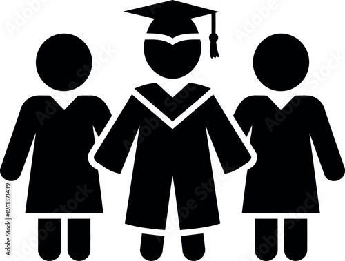 Three graduates standing together with caps and gowns during a ceremony