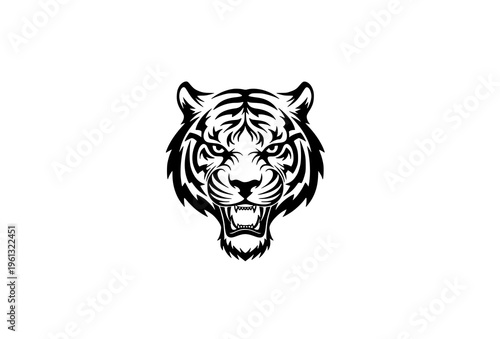 Tribal Black Tiger Head Logo Icon Bold Ornamental Wild Animal Design