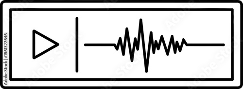 Line art icon showing a play button adjacent to a sound wave graphic, symbolizing audio playback and digital media, audio player