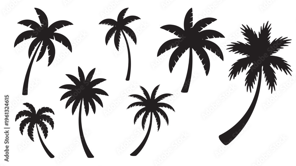 Fototapeta premium A group of palm trees in various poses Vector