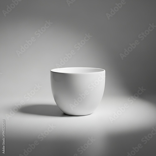 Minimalist white ceramic bowl with smooth surface and subtle shadow on plain background
