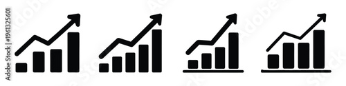Four black and white graphs with arrows pointing upwards